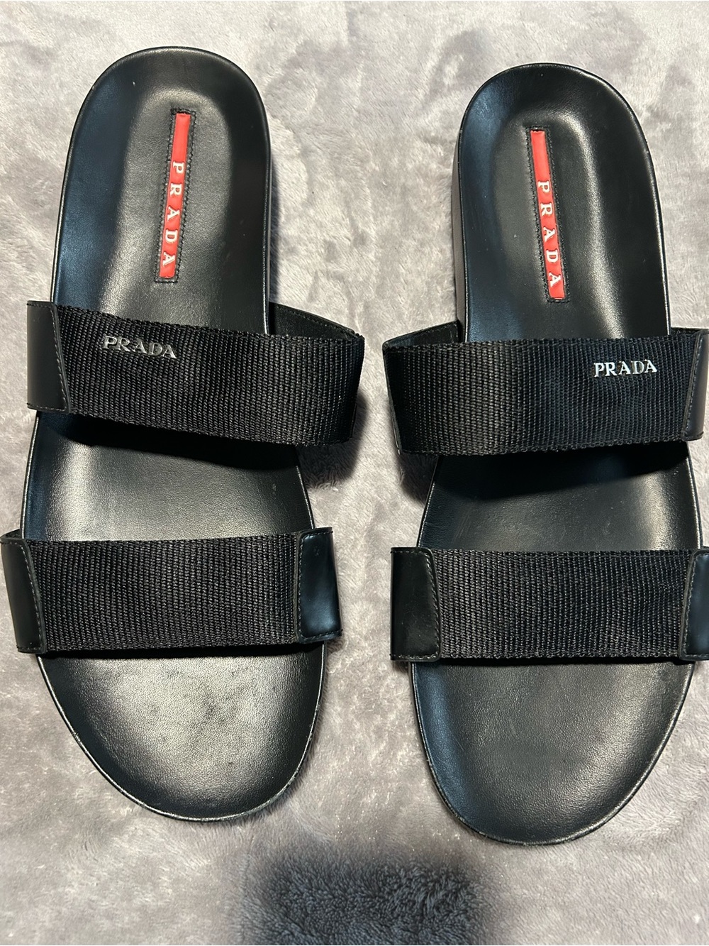 Vintage Y2K Prada Black Leather Slide Sandals Men’s Sz 12